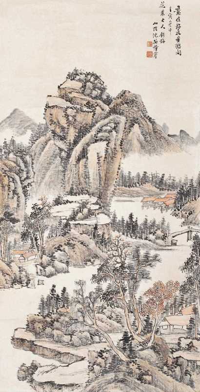 沈翰 壬寅（1902年）作 山水 立轴